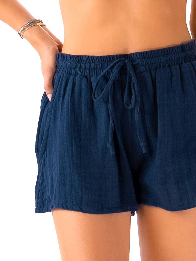 Blue Cotton Cabana Shorts