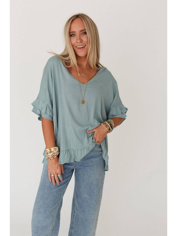 Let Me Be Ruffled Top - Beach Glass