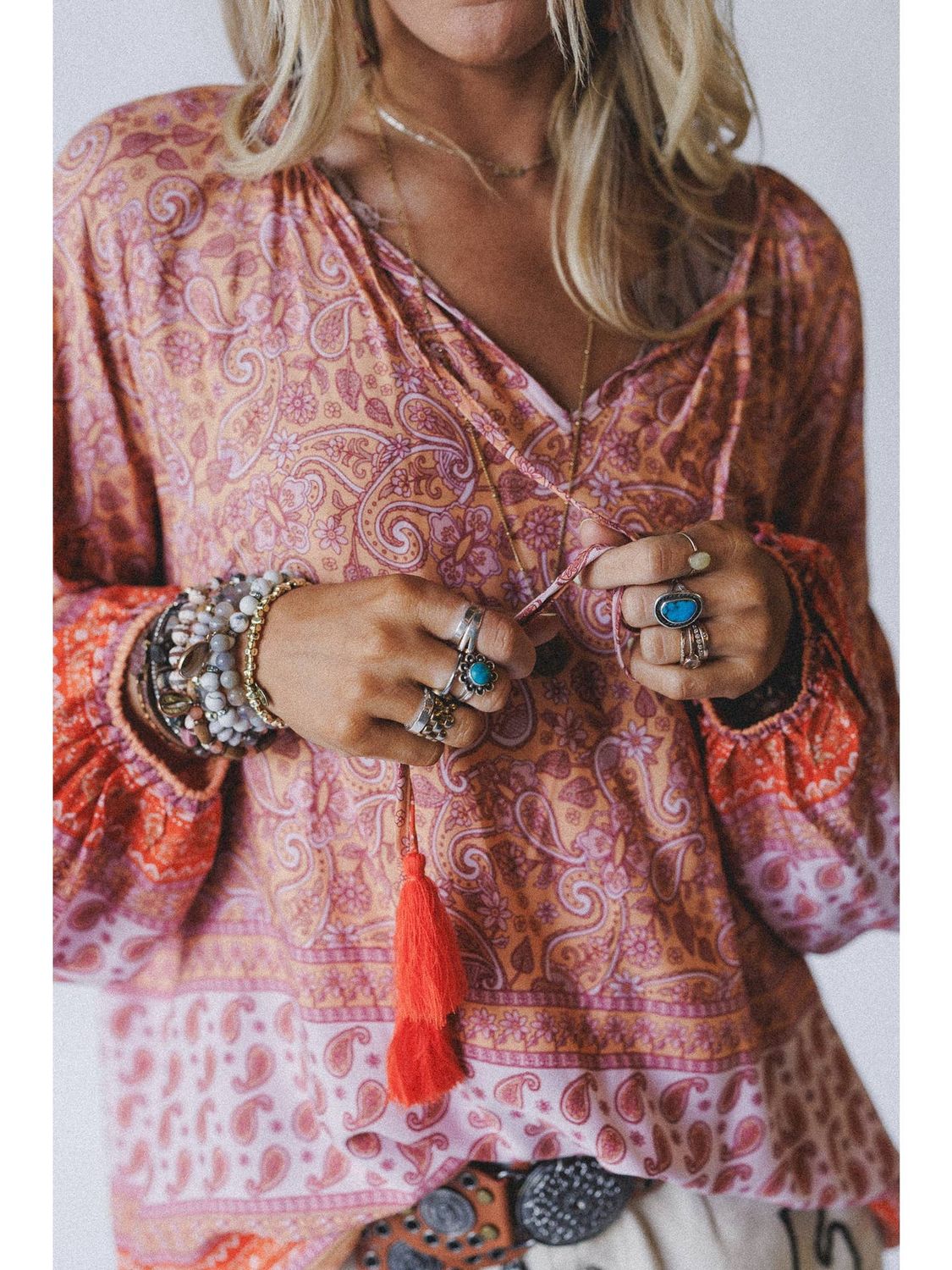 Lani Border Print Top - Orange
