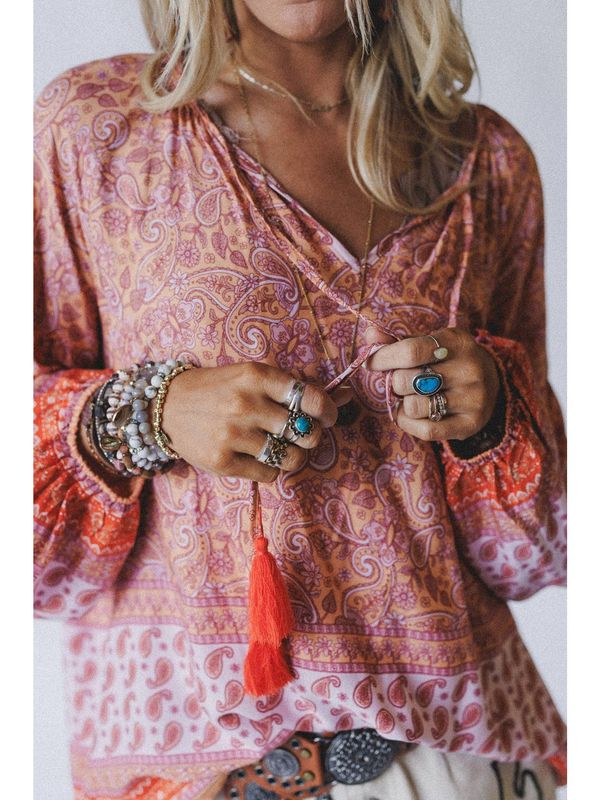 Lani Border Print Top - Orange