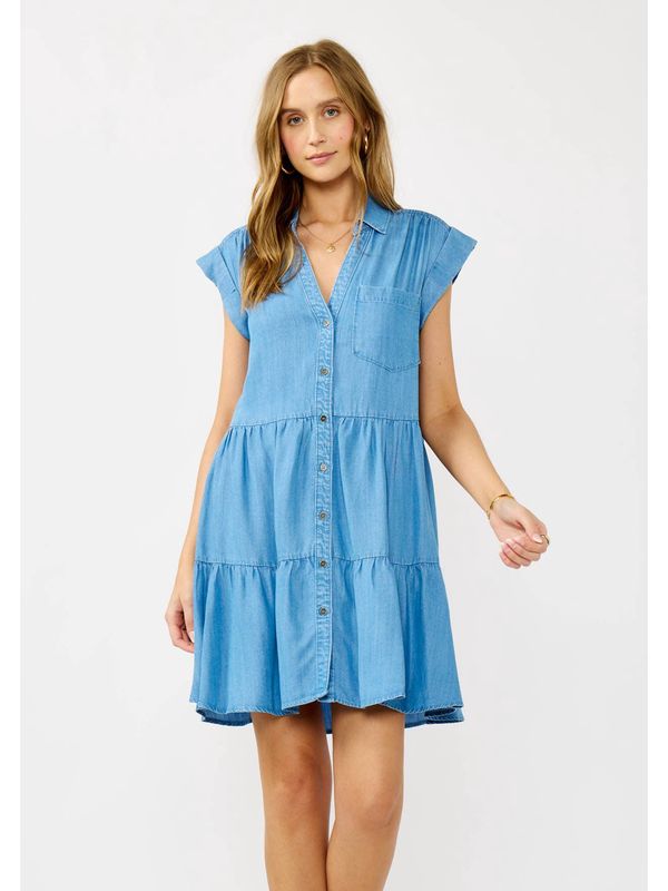 Light Wash Tencel Button-Down Mini Dress