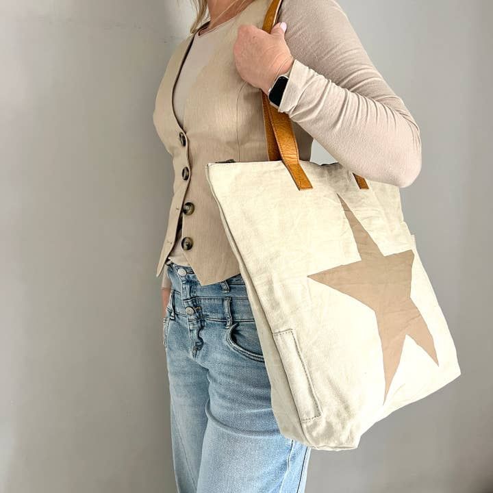 Shopperbag Star Latte (Vintage Light Canvas)