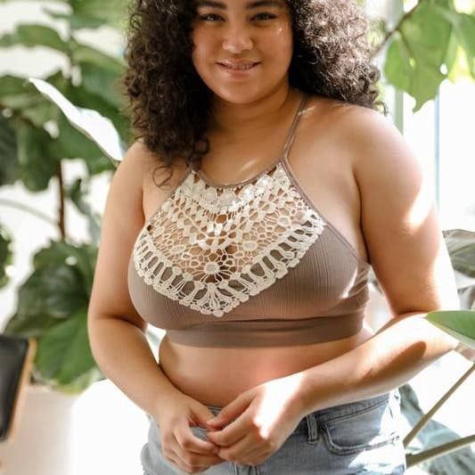 Crochet High Neck Bralette- Mocha XS/S