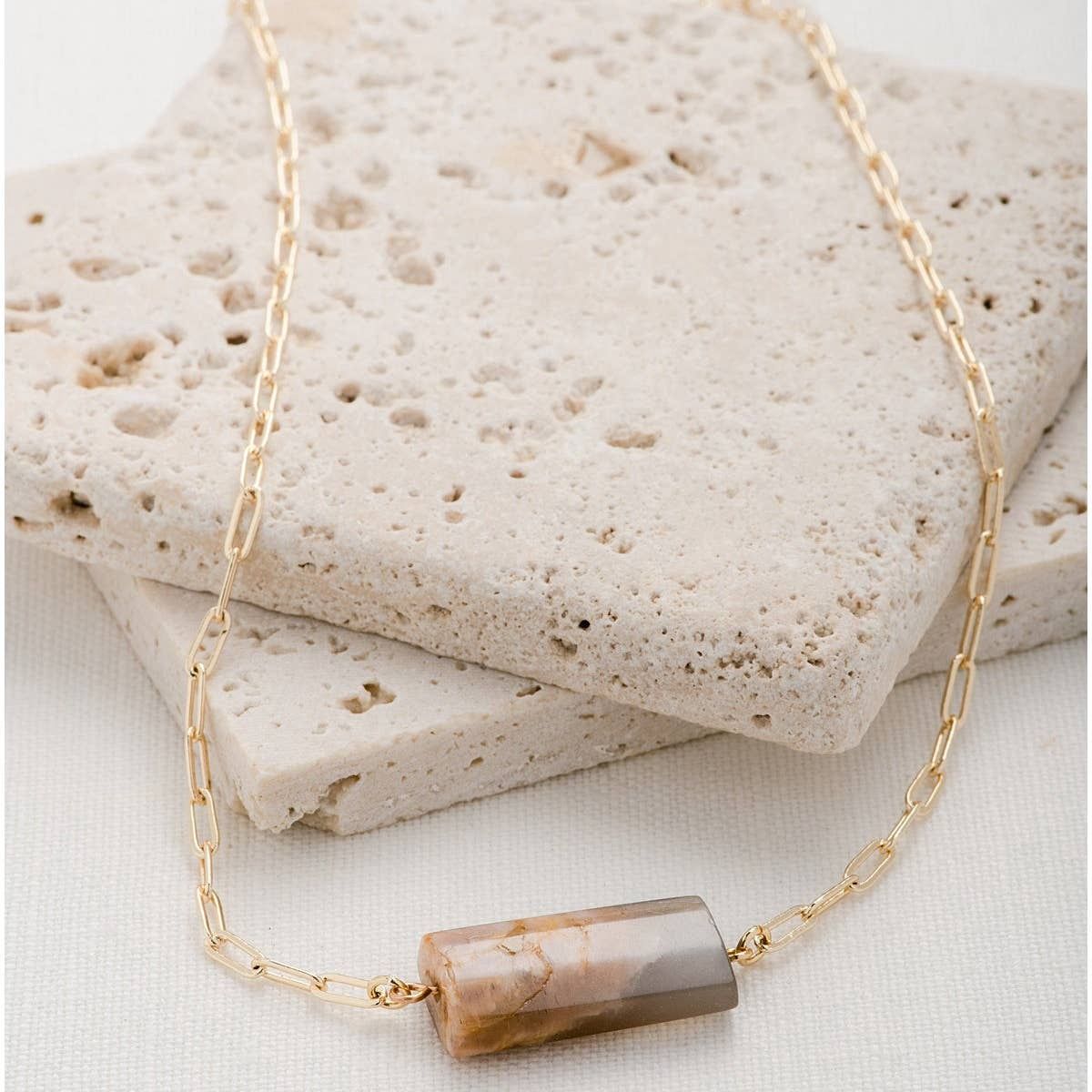 Leave No Stone Necklace - Moonstone, 18”