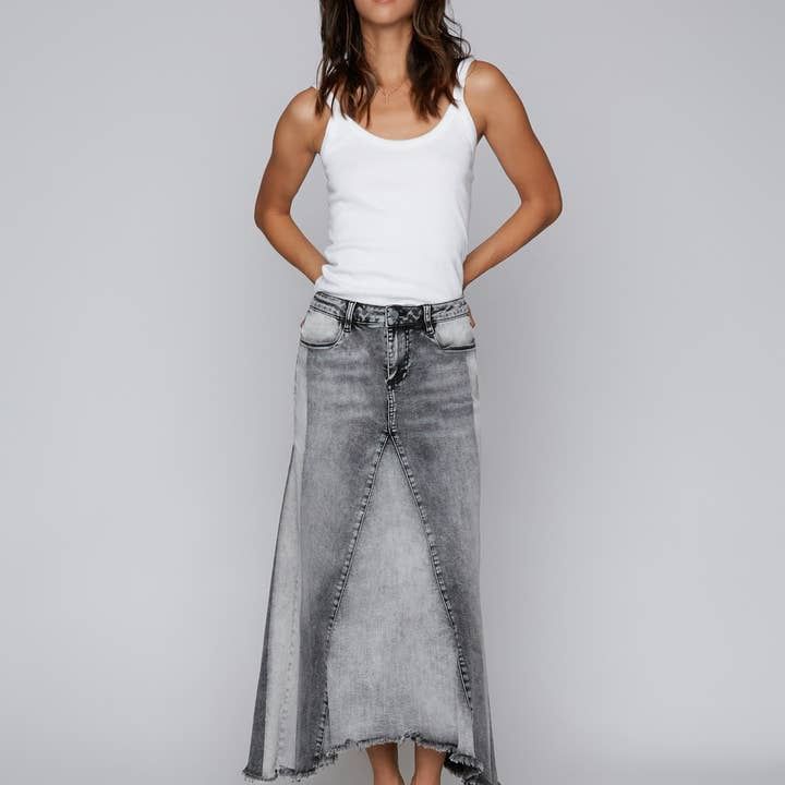 Selma Pieced Denim Maxi Skirt - Split Black