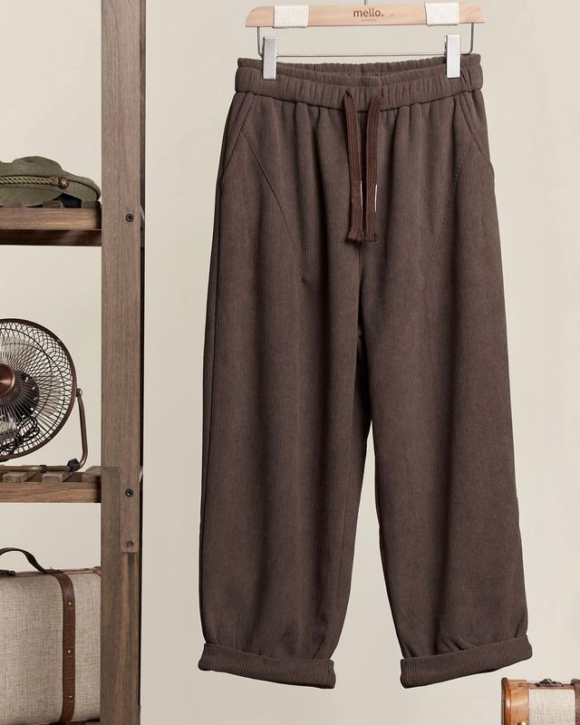 Daddy Fit Corduroy Baggy Pants with Elastic Waist