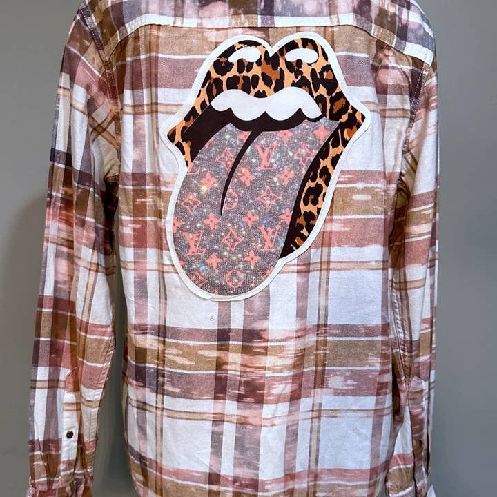 Sublimation Lv Golden Leapard Lip Print- Distressed Flannel