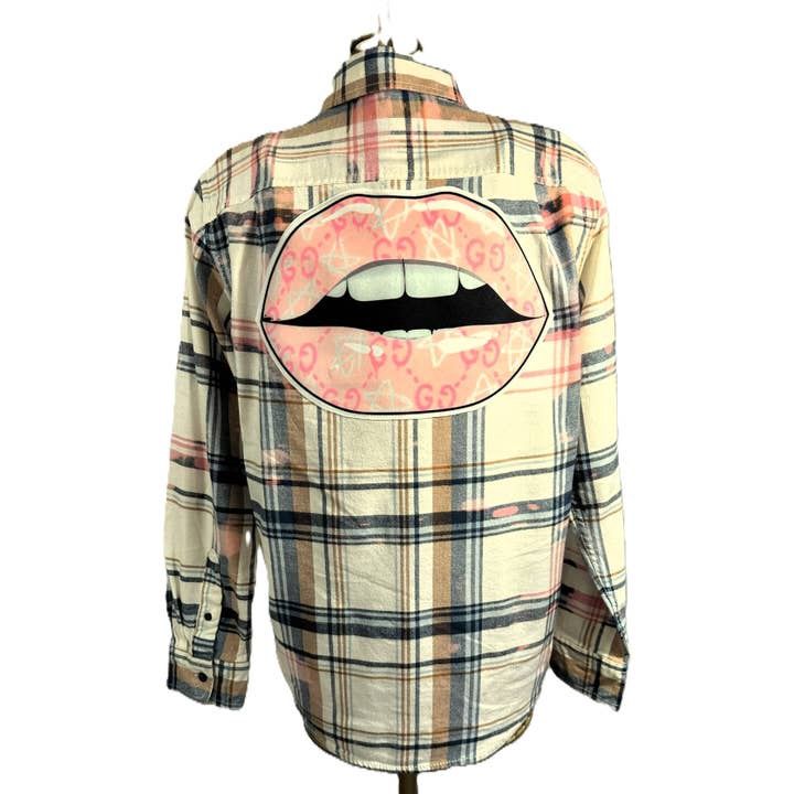 Handmade Bleach Washed Flannel - Pink Lips