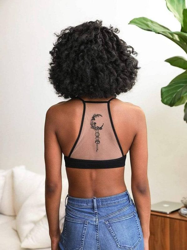 Crescent Moon Tattoo Bralette- Black