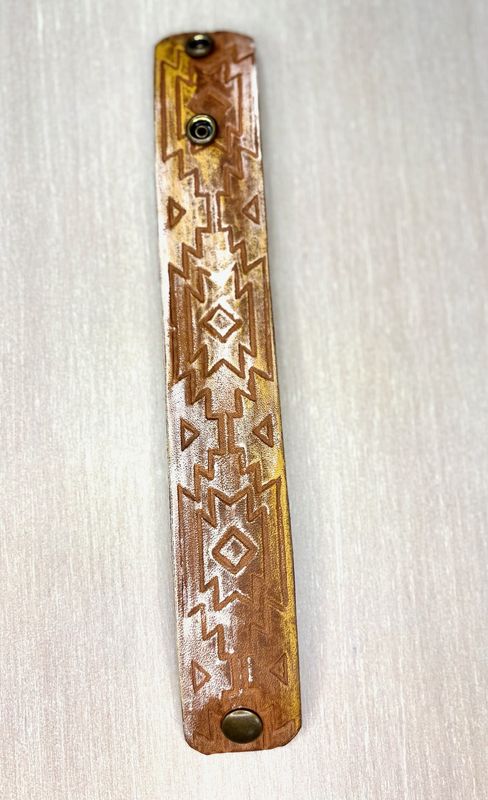 Hand-Tooled Leather Bracelet - Autumn