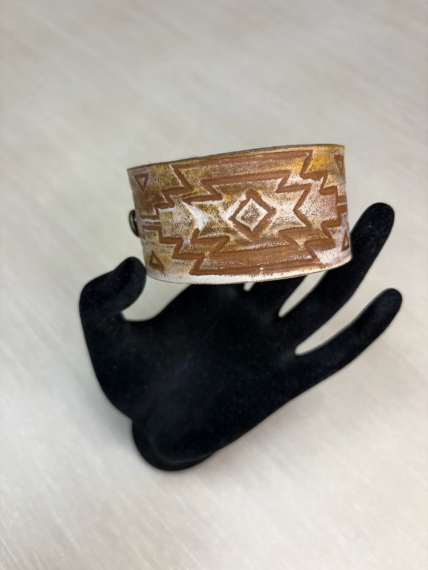 Hand-Tooled Leather Bracelet - Autumn