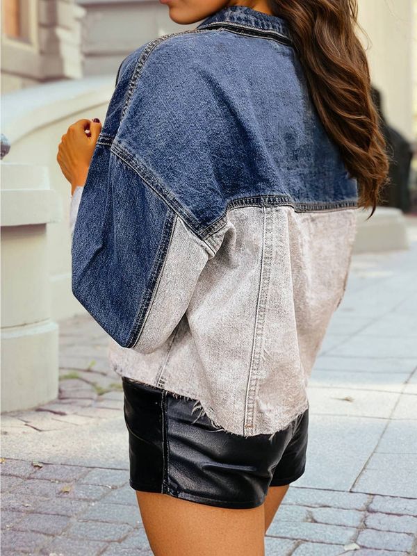 Color Block Patchwork Distress Denim Jacket
