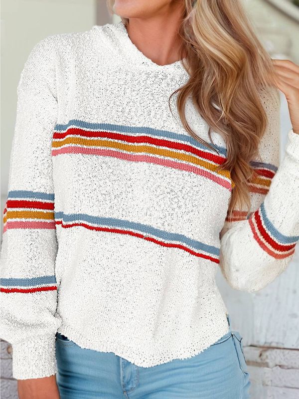 Stripe Long Sleeve Hooded Top