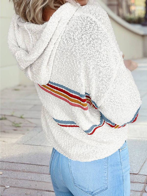 Stripe Long Sleeve Hooded Top