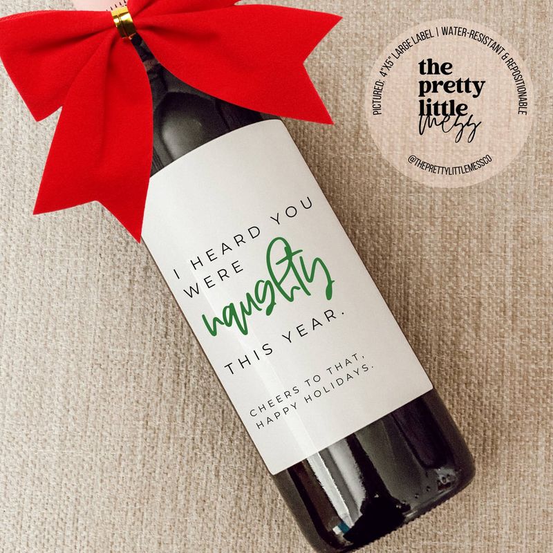 Holiday Wine Label, Naughty List  4”x5”