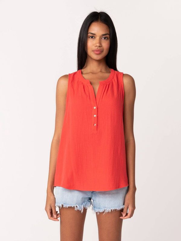 Cotton Sleeveless Split V Neck Button Front Top