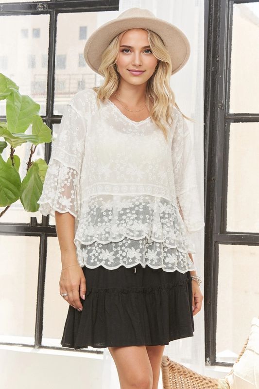 3/4 Bell Sleeves Lace Blouse