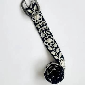 Black and White Hand Embroidered Belt