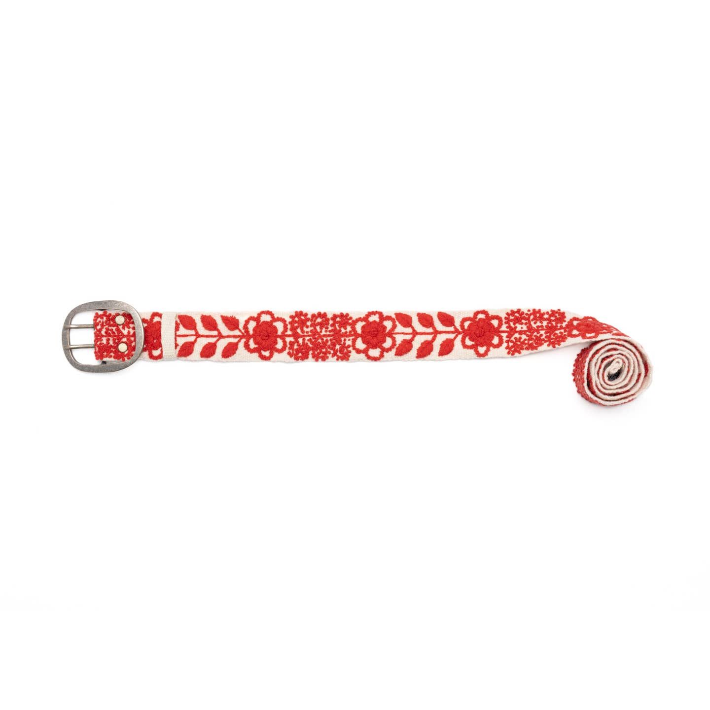 White and Red Hand Embroidered Belt