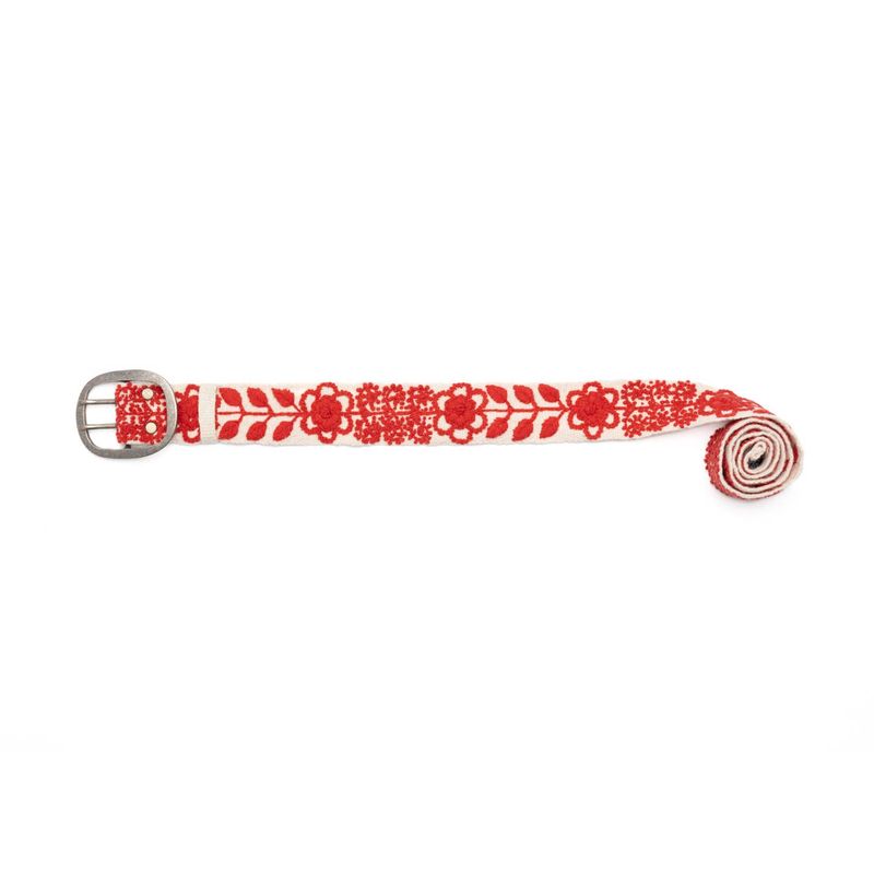 White and Red Hand Embroidered Belt