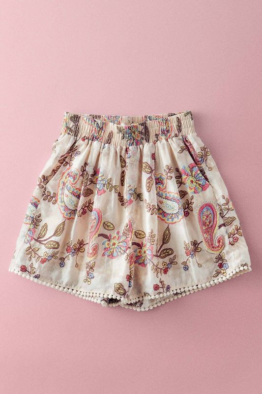 Boho Colorful Paisley Embroidered Smocked Shorts