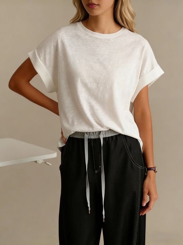 Natural Core Cotton Linen Blend Tees Relaxed Fit Crew