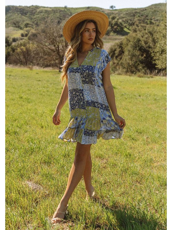 Floral Flutter Sleeve Tiered Mini Dress