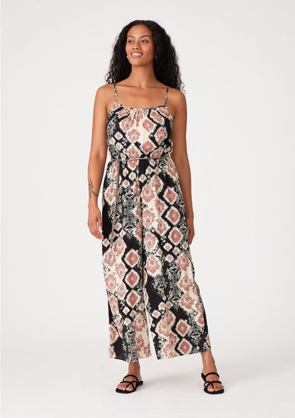 Printed Spaghetti Strap Wide Leg Jumpsuit
