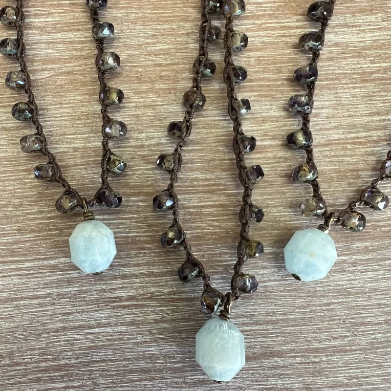 Faceted Aquamarine Stone Drop Necklace, Grey Shimmer