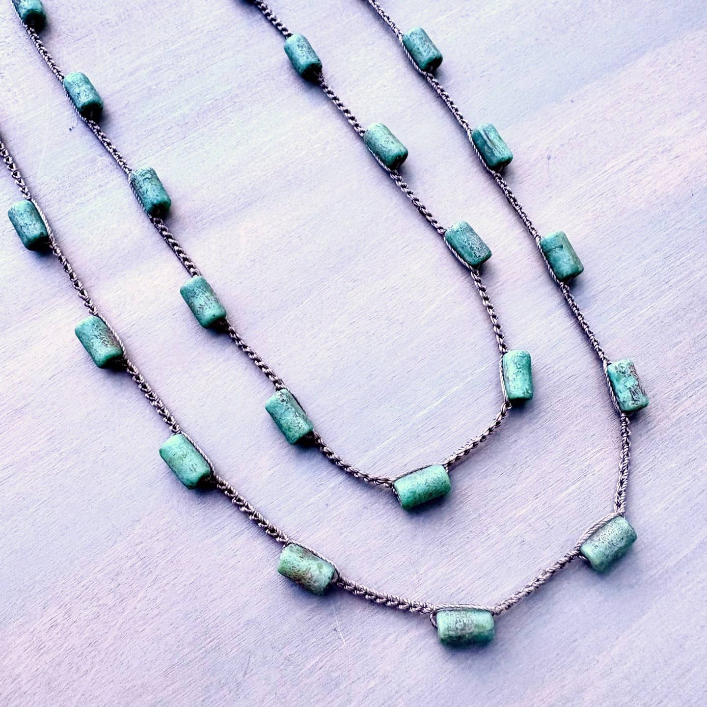 Rustic Forest Green Crocheted Layering Necklace