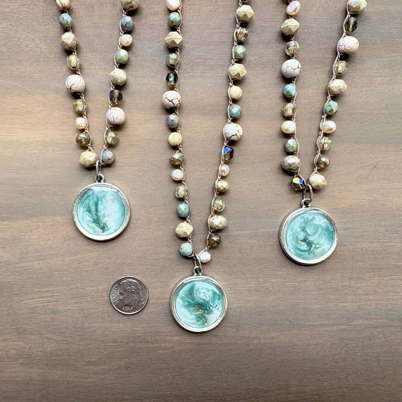 Sandy Beach Path Crocheted Portal Necklace with Freshwater Pearls