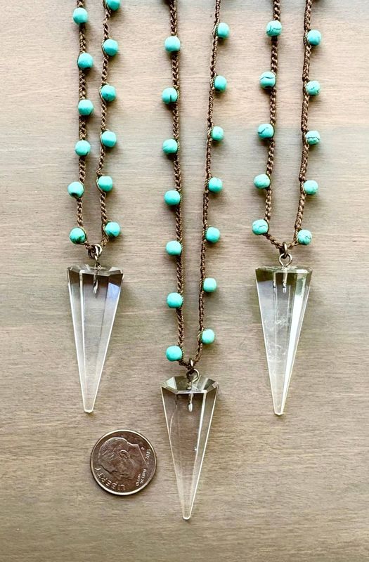 Turquoise and Quartz Arrow Crocheted Layering Necklace