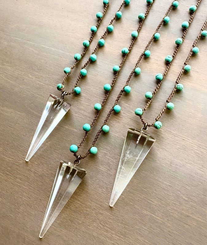 Turquoise and Quartz Arrow Crocheted Layering Necklace