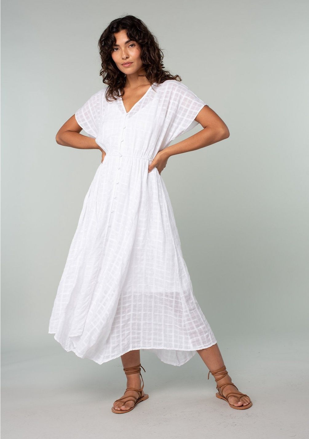 Cotton Button Front Handkerchief Midi Dress