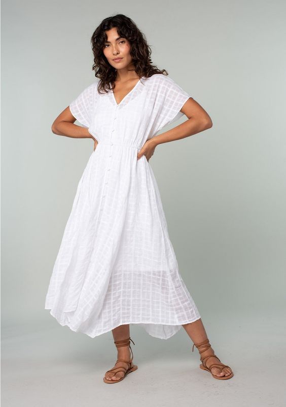 Cotton Button Front Handkerchief Midi Dress