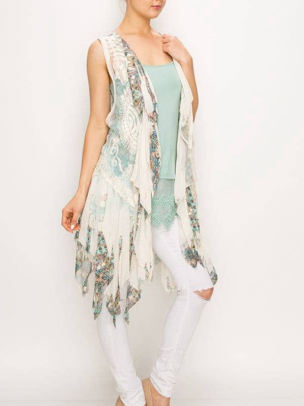 Sleeveless Embroidered Chiffon Layered Vest