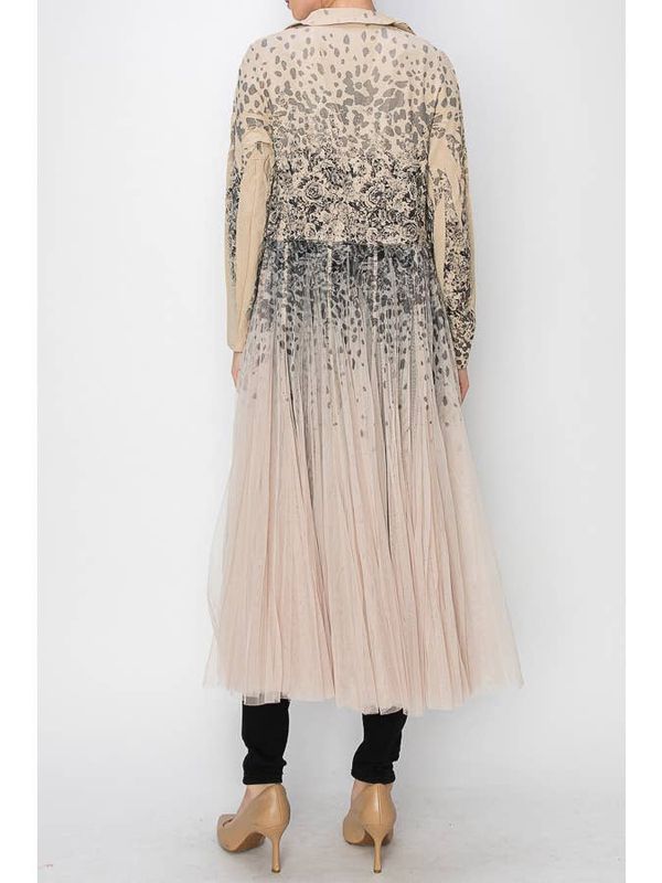 Longline Blazer Jacket with Mesh Tulle Panel