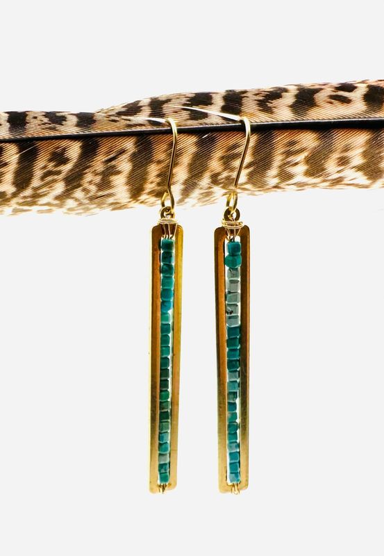Brassy Long Natural Turquoise Dangles