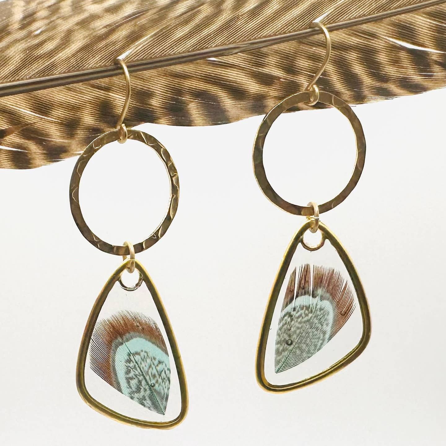 Hammered Satin Gold Feather Dangle