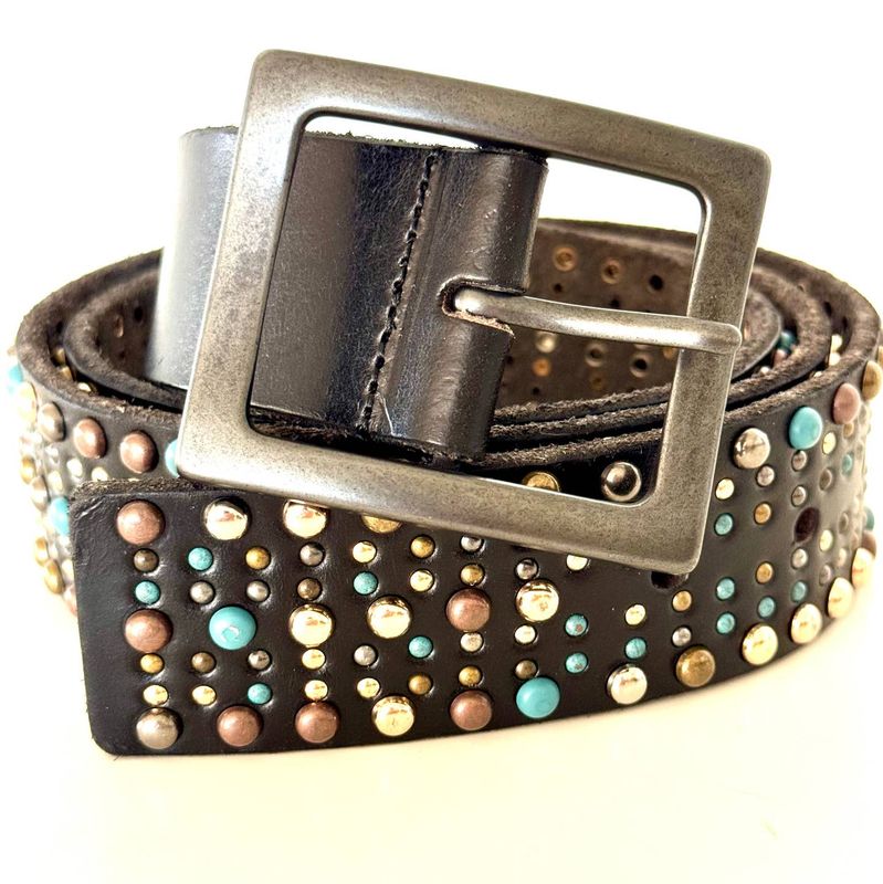 Black Leather with Multi Color Studs Belt
