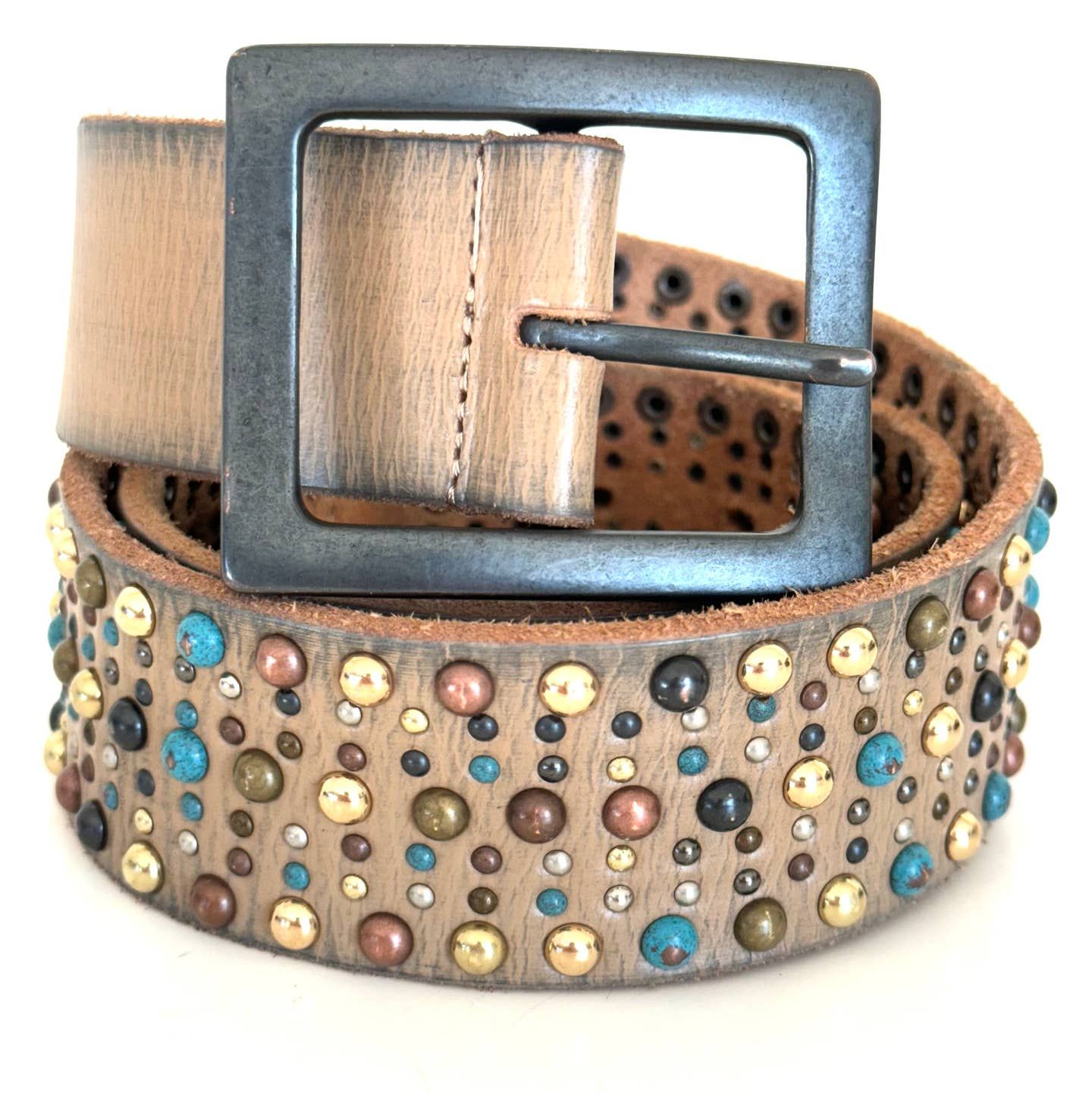 Tan Leather with Multi Colored Studs Belt