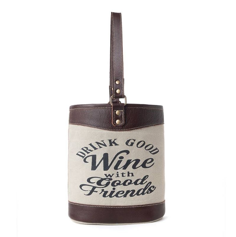 Textura Cotton &amp; Leather Wine Holder in Mocha Cream