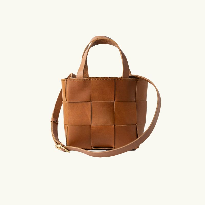 Woven Full-Grain Leather Mini Tote Bag
