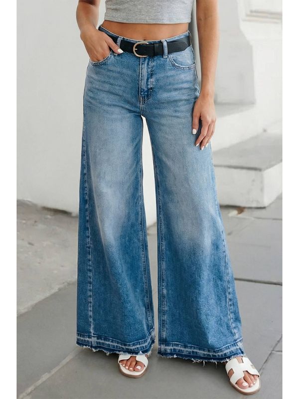 Solid High Rise Wide Leg Jeans