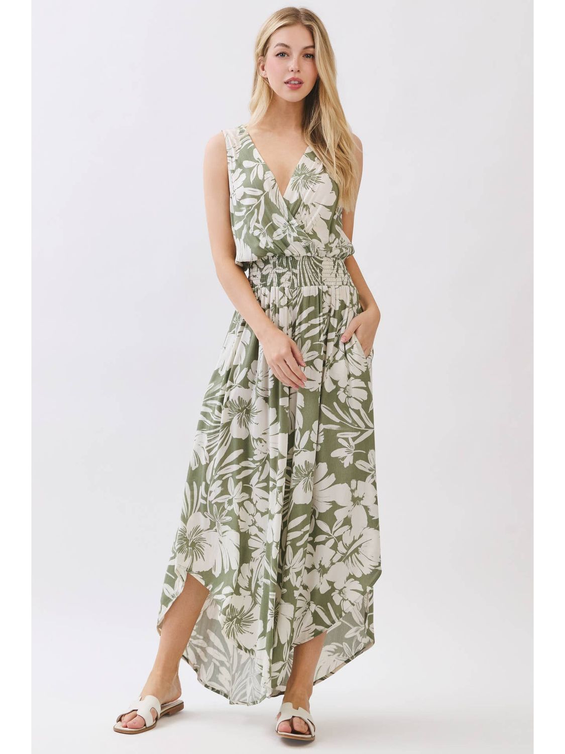 Print Surplice Wide Leg Jumpsuit