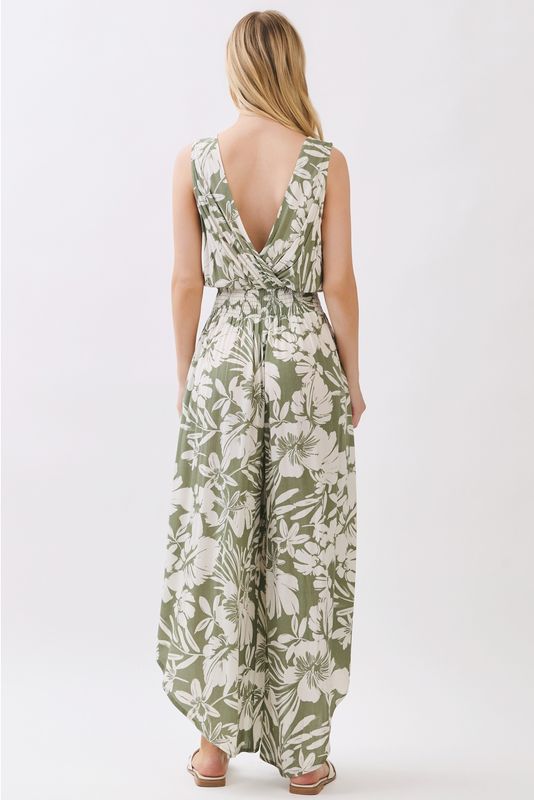 Print Surplice Wide Leg Jumpsuit