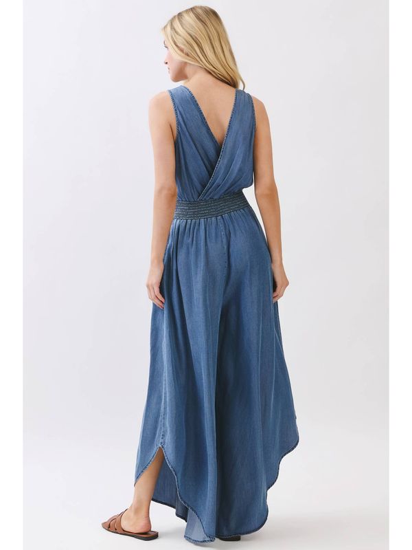 Washed Tencel Surplice Sleeveless Jumpsuit