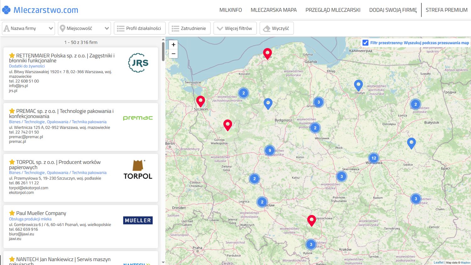 Twoja Firma na Mleczarstwo.com - Roczna prezentacja na mapie GIS