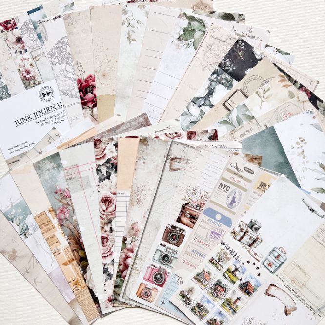 TRAVEL -JUNK JOURNAL -zestaw 24 papierów 15X20 cm /paper set of 24  15X20 cm