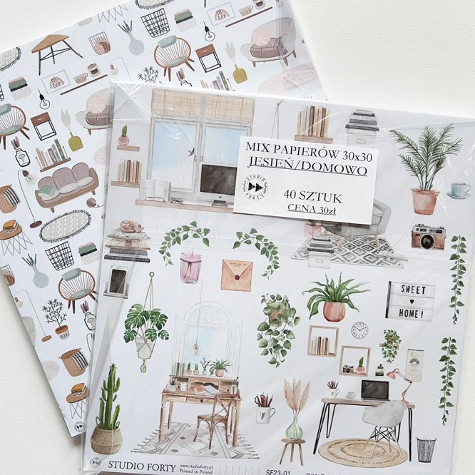 MIX PAPIERÓW 30x30 - ZESTAW TEMATYCZNY JESIEŃ/ DOMOWO